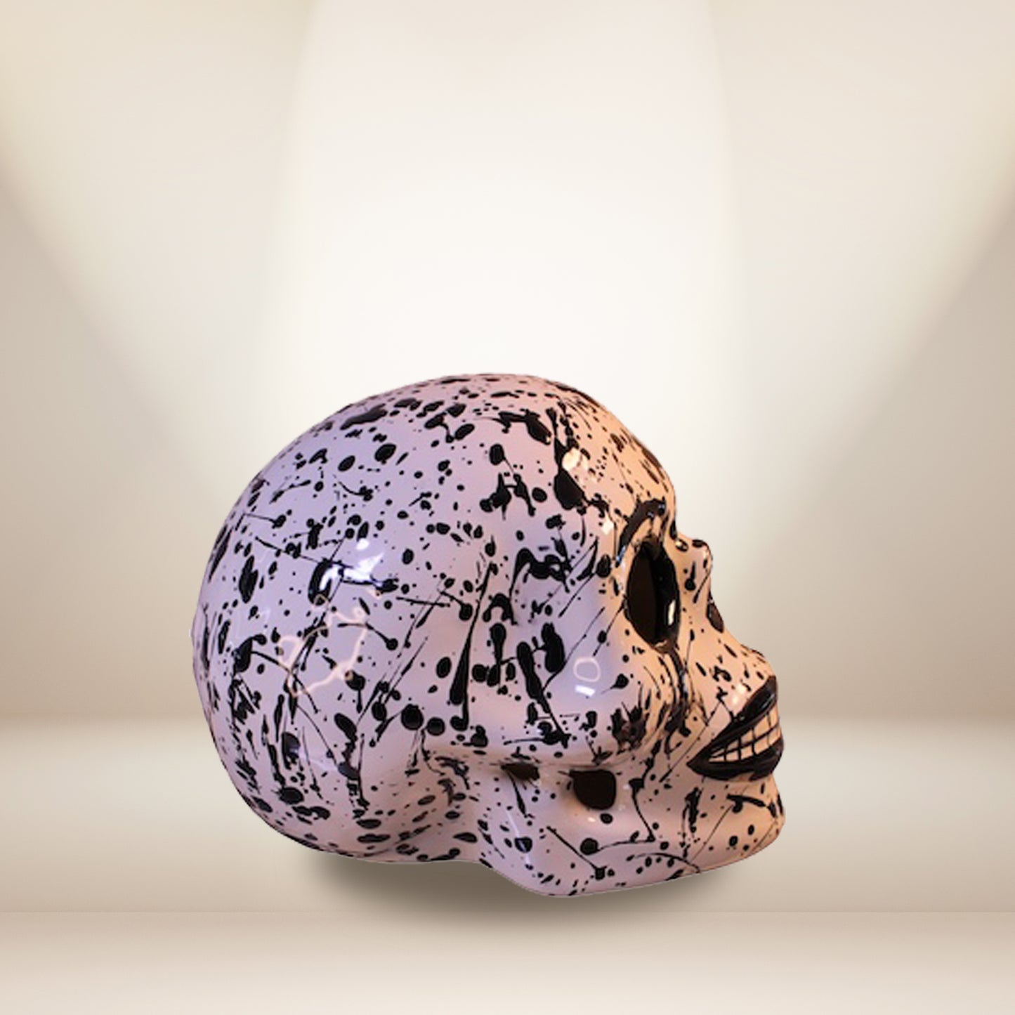 Hand-painted Talavera skull black and white - authentic Mexican pottery Day of the Dead decor