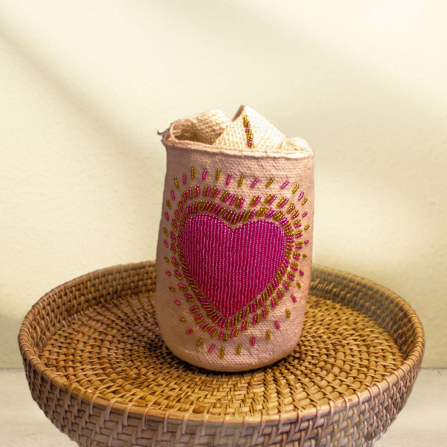 Seed Bead Pink heart Handbag HDB-003