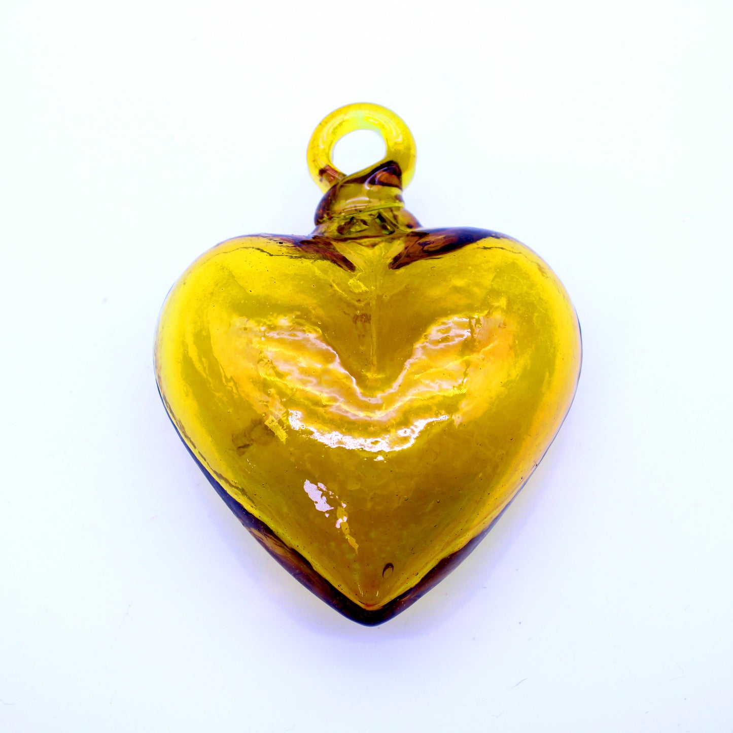 Small Hand-Blown Glass Heart - Yellow | Mexican Artisan Glassware