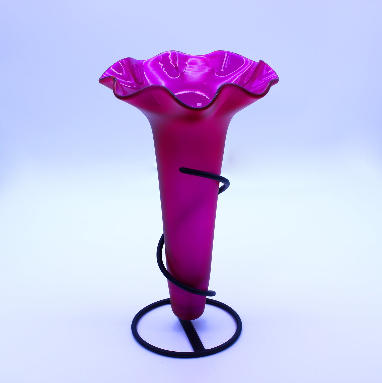 Hand-Blown Glass Flower Vase with Iron Base - Pink | Mexican Artisan Glassware