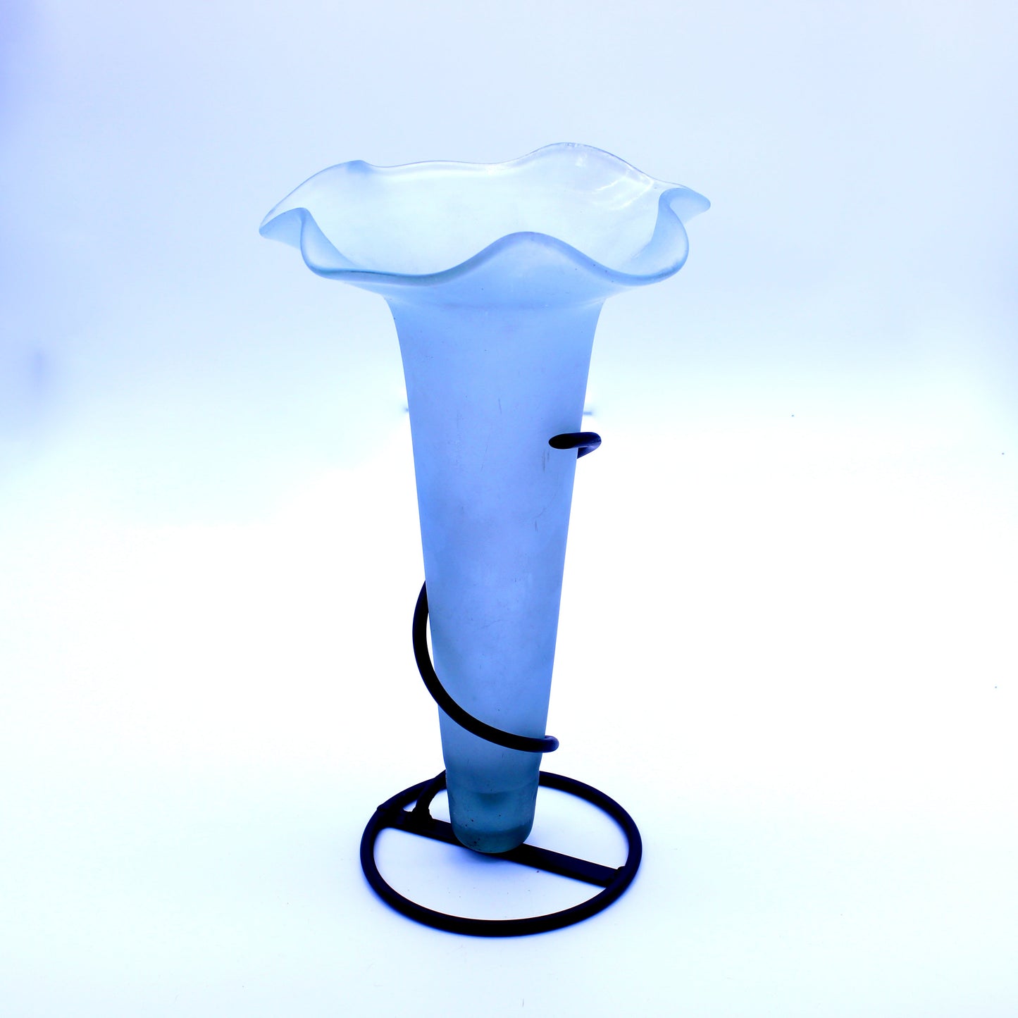 Hand-Blown Glass Flower Vase with Iron Base - White | Mexican Artisan Glassware