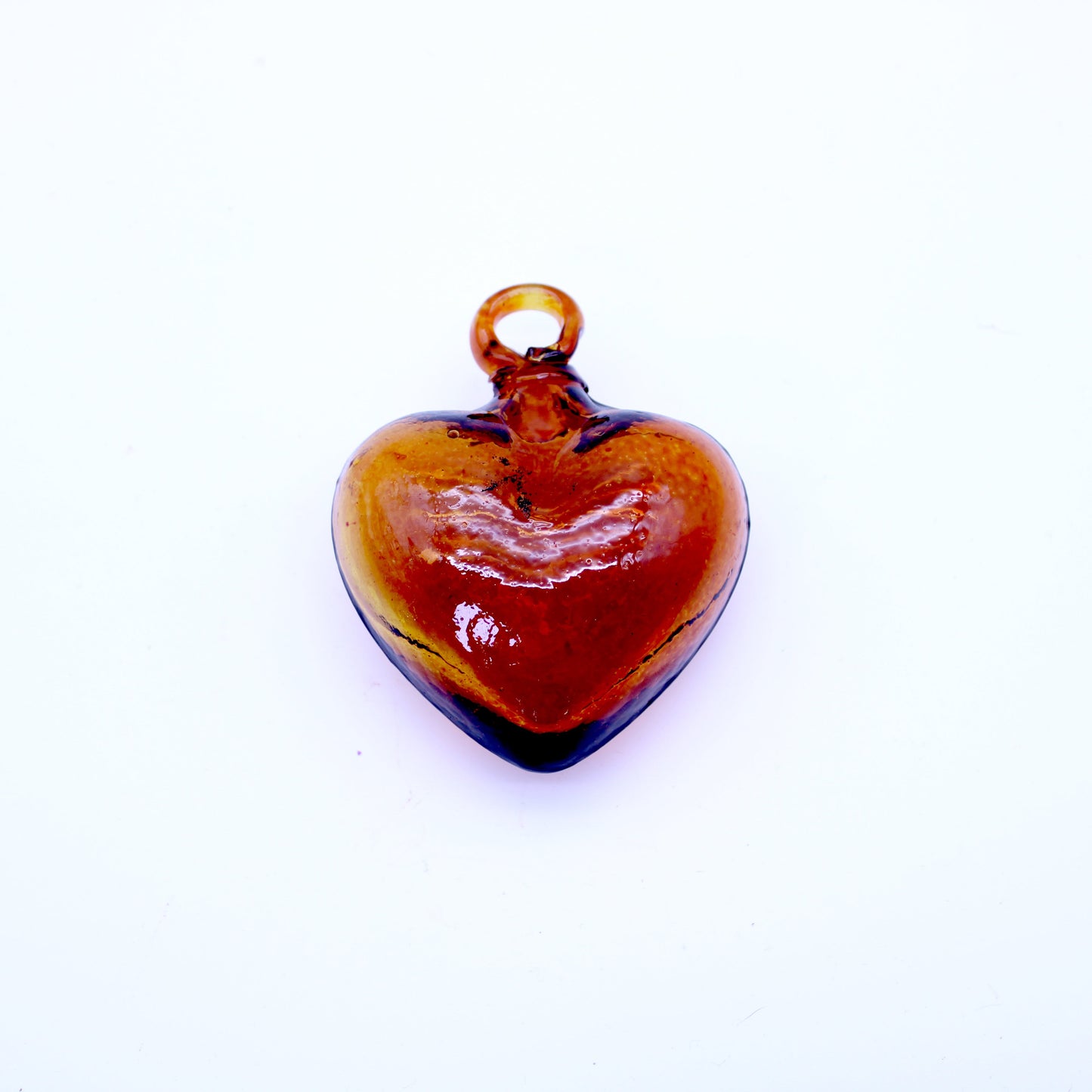 Mini Hand-Blown Glass Heart - Amber | Mexican Artisan Glassware