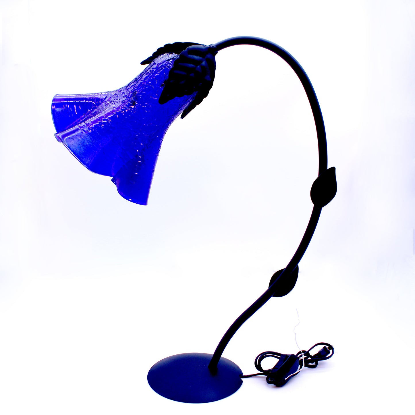 Hand-blown glass table lamp blue - artisan lighting Mexican handcrafted décor