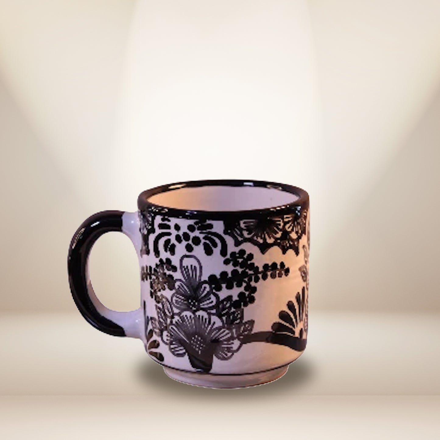 Hand-painted Talavera coffee cup flower style - authentic Mexican pottery