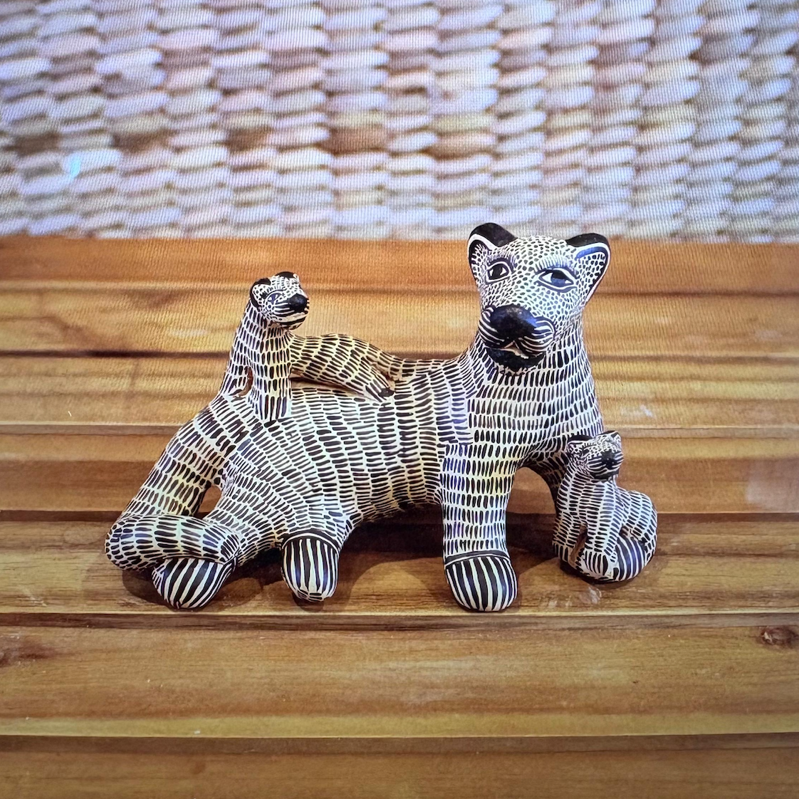 Jaguar mom with 2 cubs hand painted