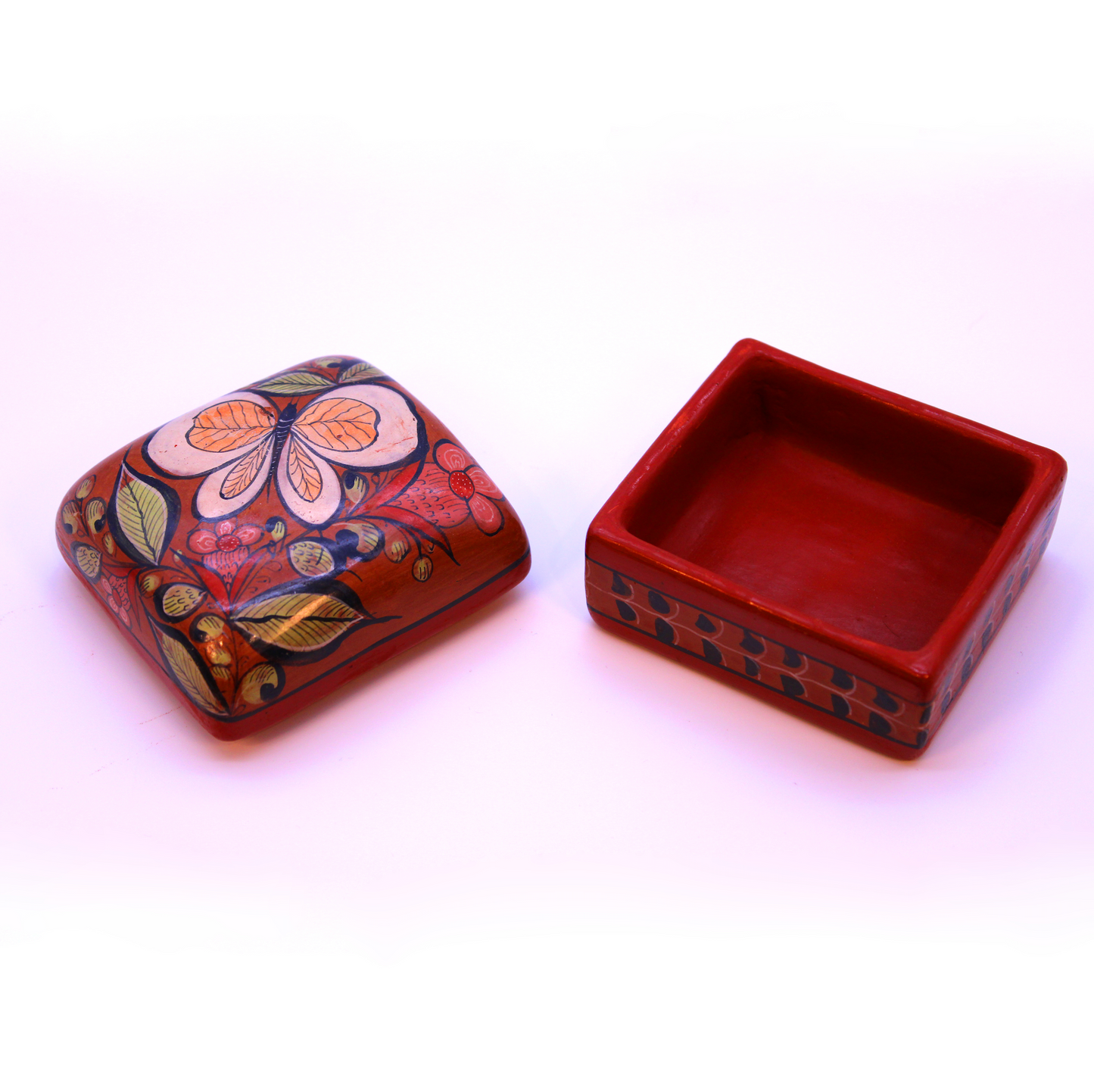 Hand-Painted Burnished Clay Medium Box - Various Colors | Mexican Folk Art Ceramic