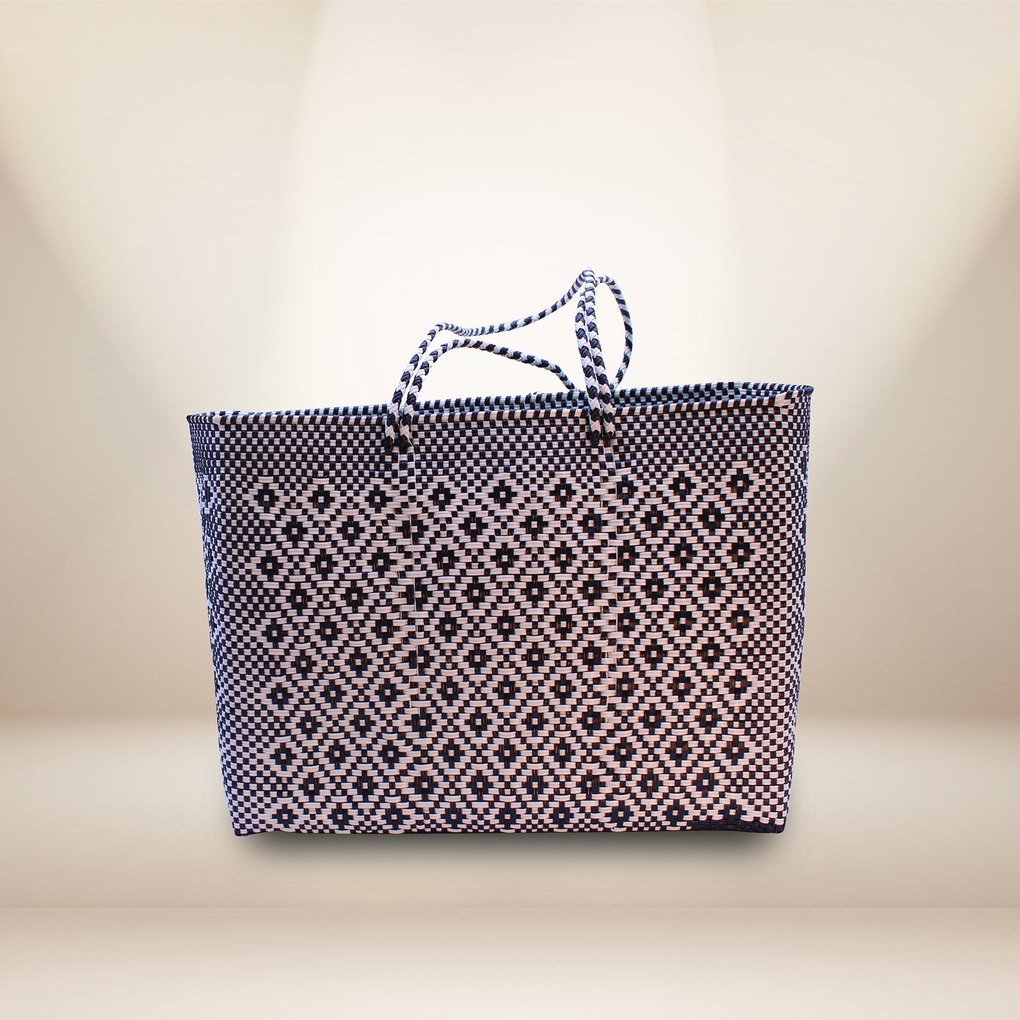 Hand crafted tote made 100% recycled plastic brown and white-HPT-012