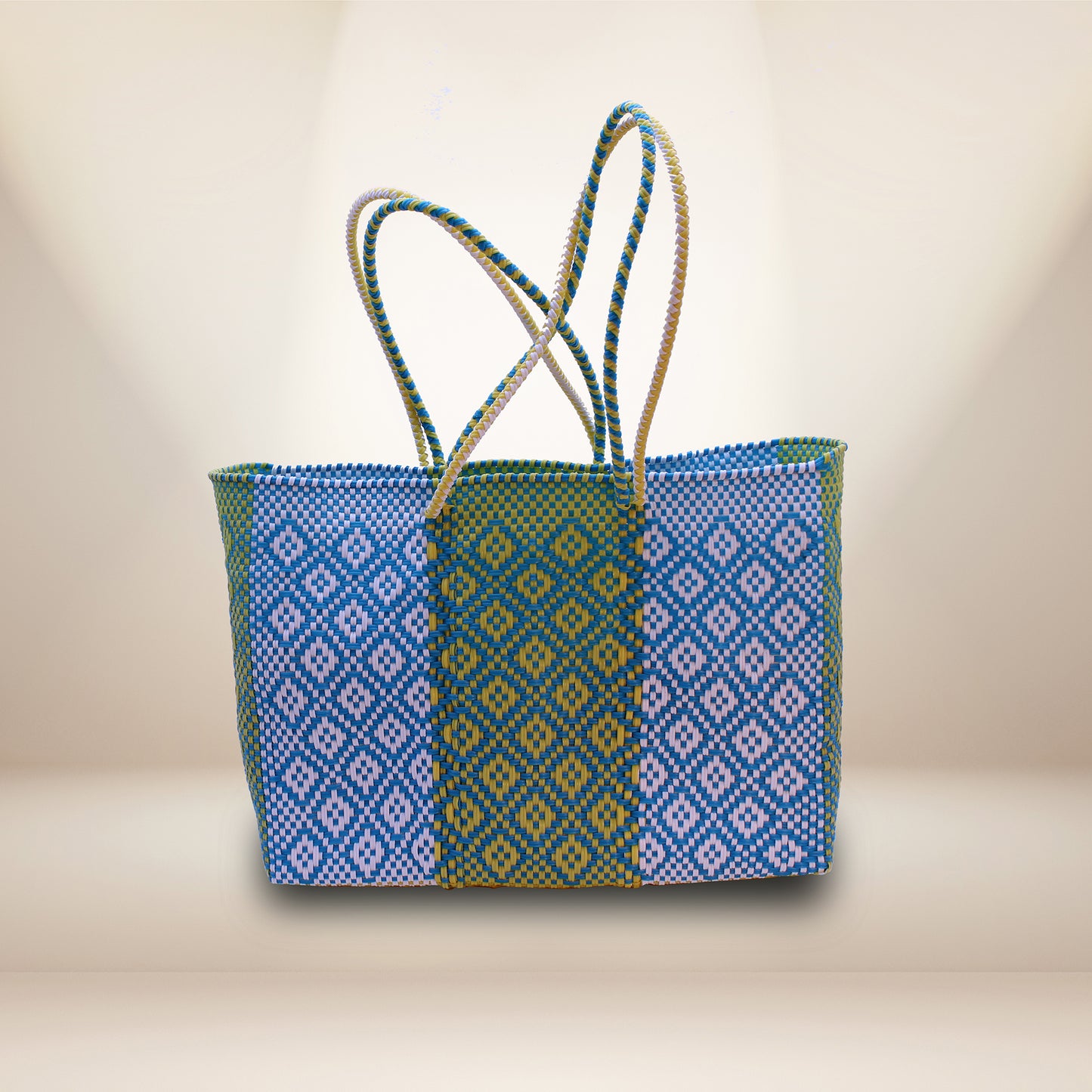 Hand crafted tote made 100% recycled plastic green and blue-HPT-008