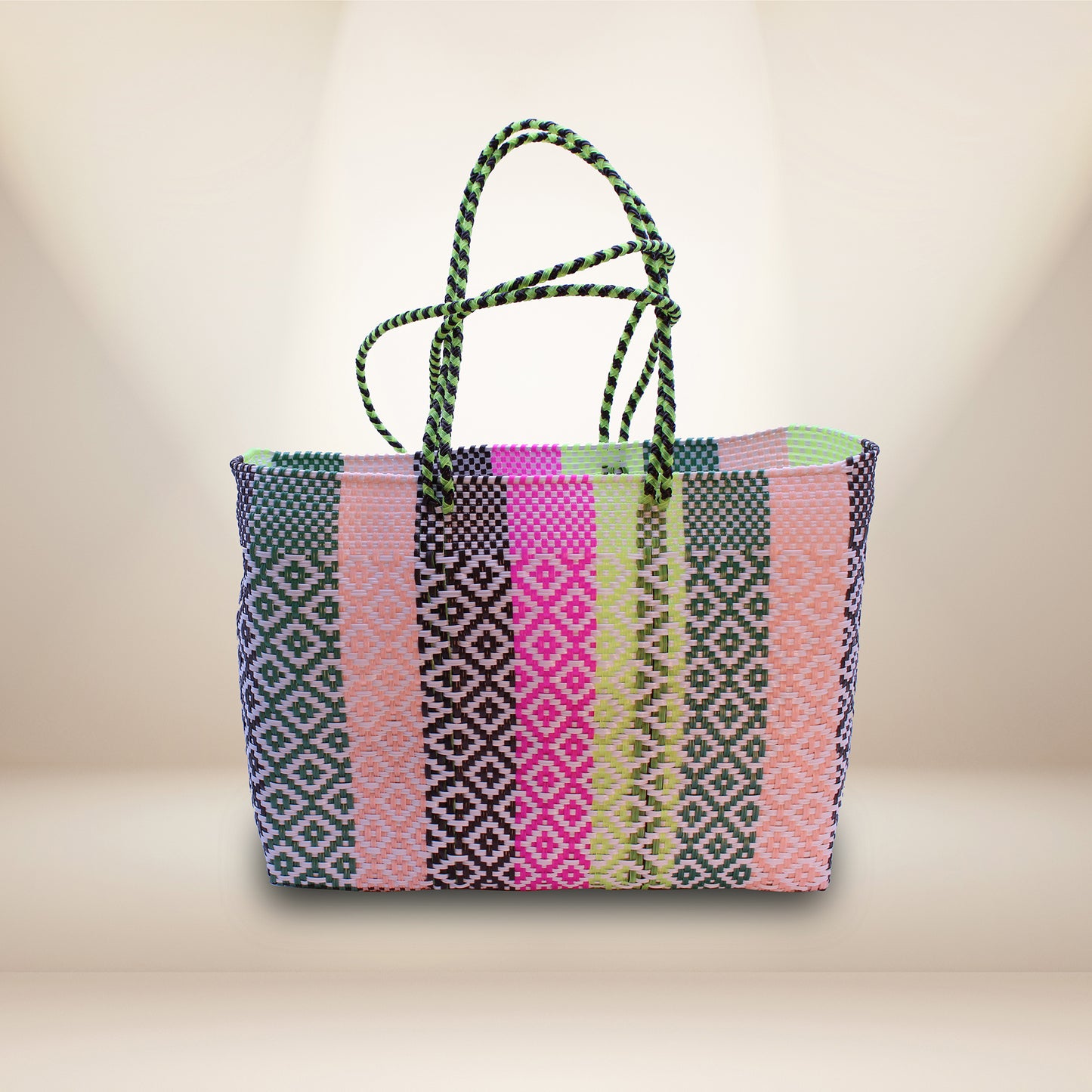 Hand crafted tote made 100% recycled plastic multicolor-HPT-009