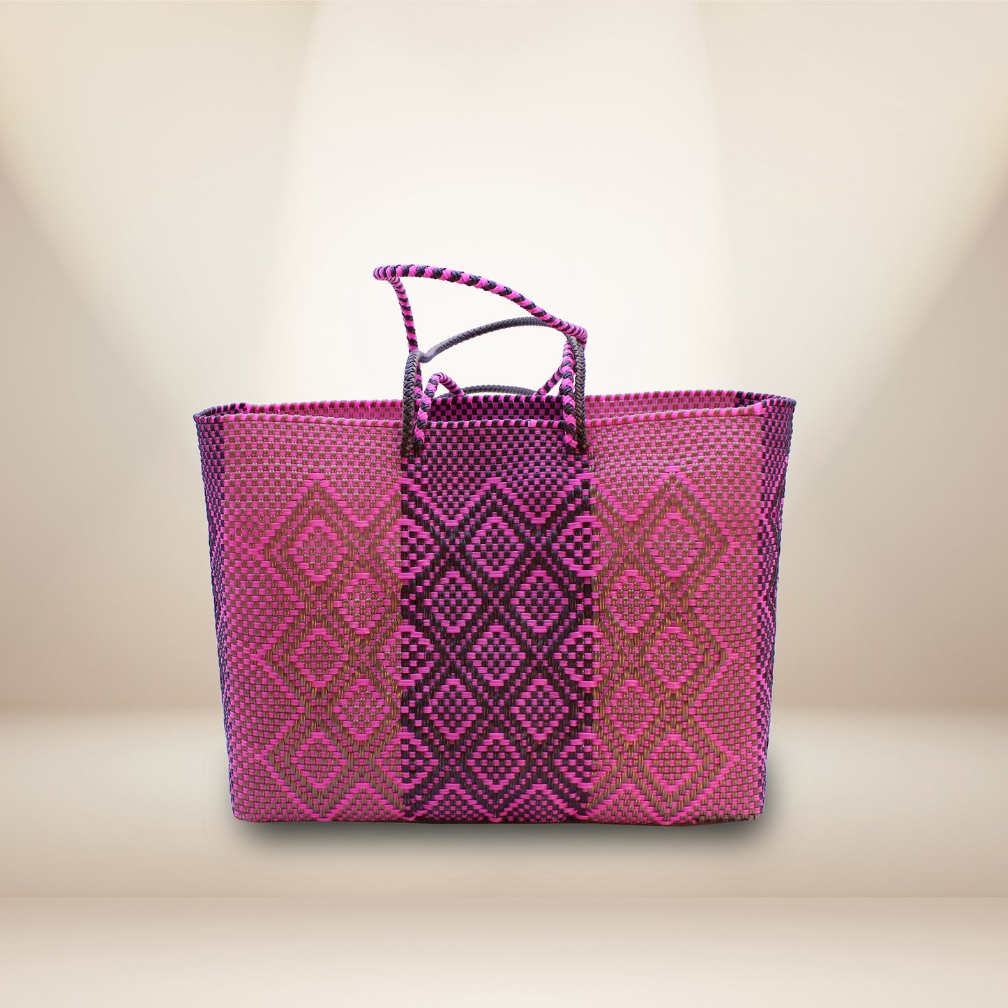 Hand crafted tote made 100% recycled plastic pink and purple-HPT-010