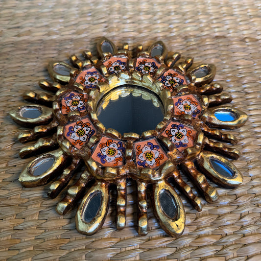Wall Mirror, Home Decor. 100 % hand-crafted. Orange decorations with gold leafs.