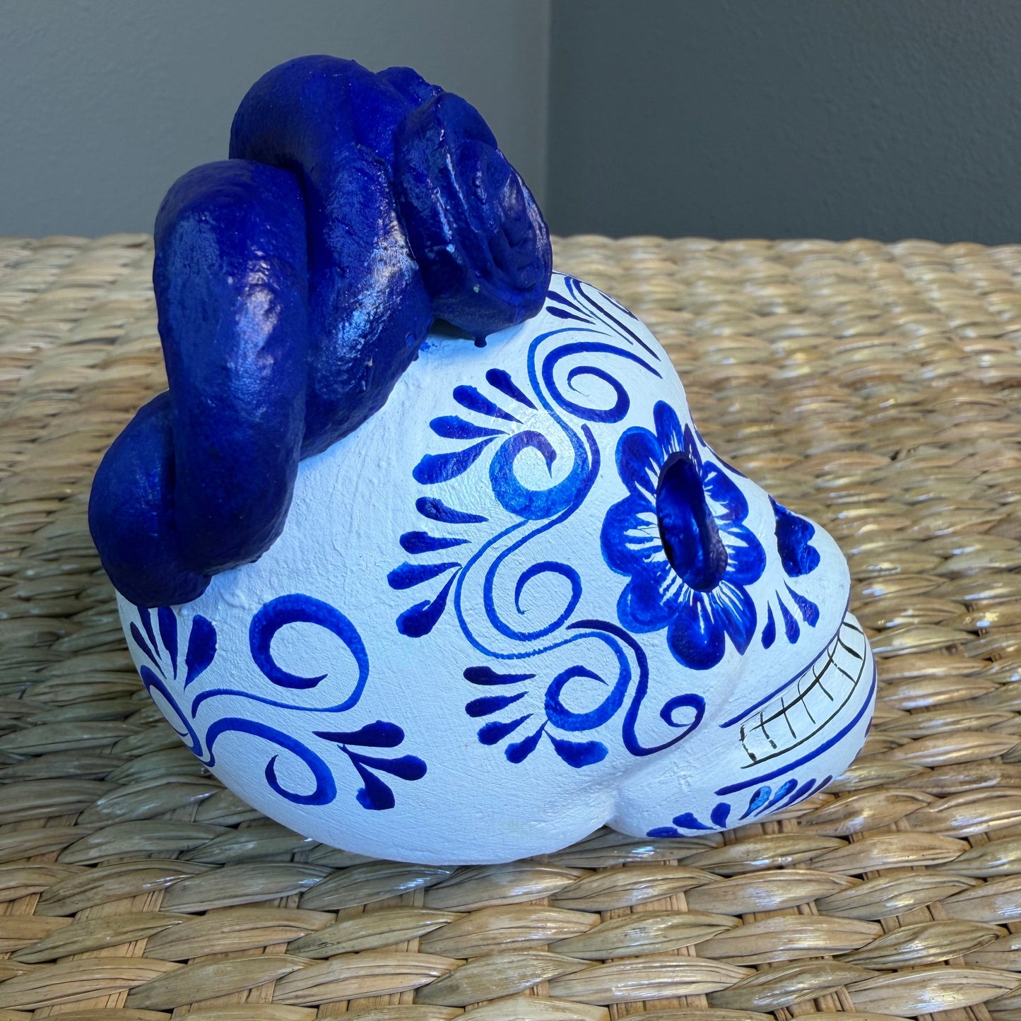 Handmade Decorative skull made from clay, hand-painted