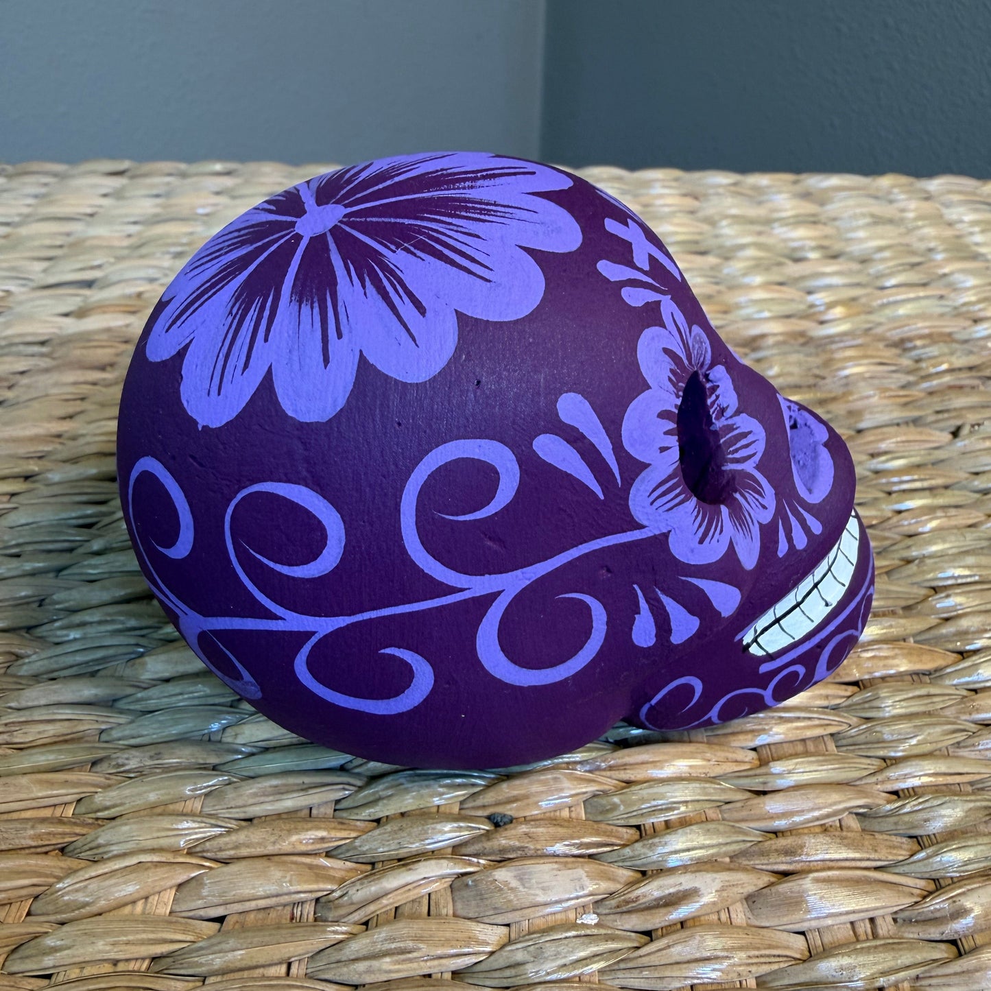 Handmade Decorative skull made from clay, hand-painted