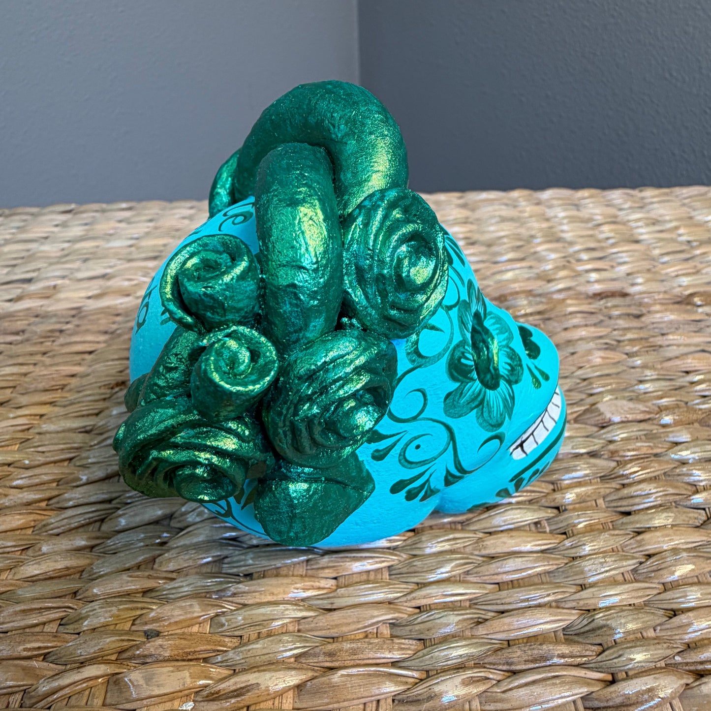 Handmade Decorative skull made from clay, hand-painted