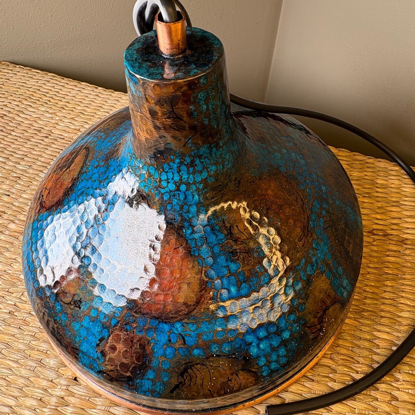 Hand-Hammered Copper Pendant Lamp - Mexican Artisan Copperware