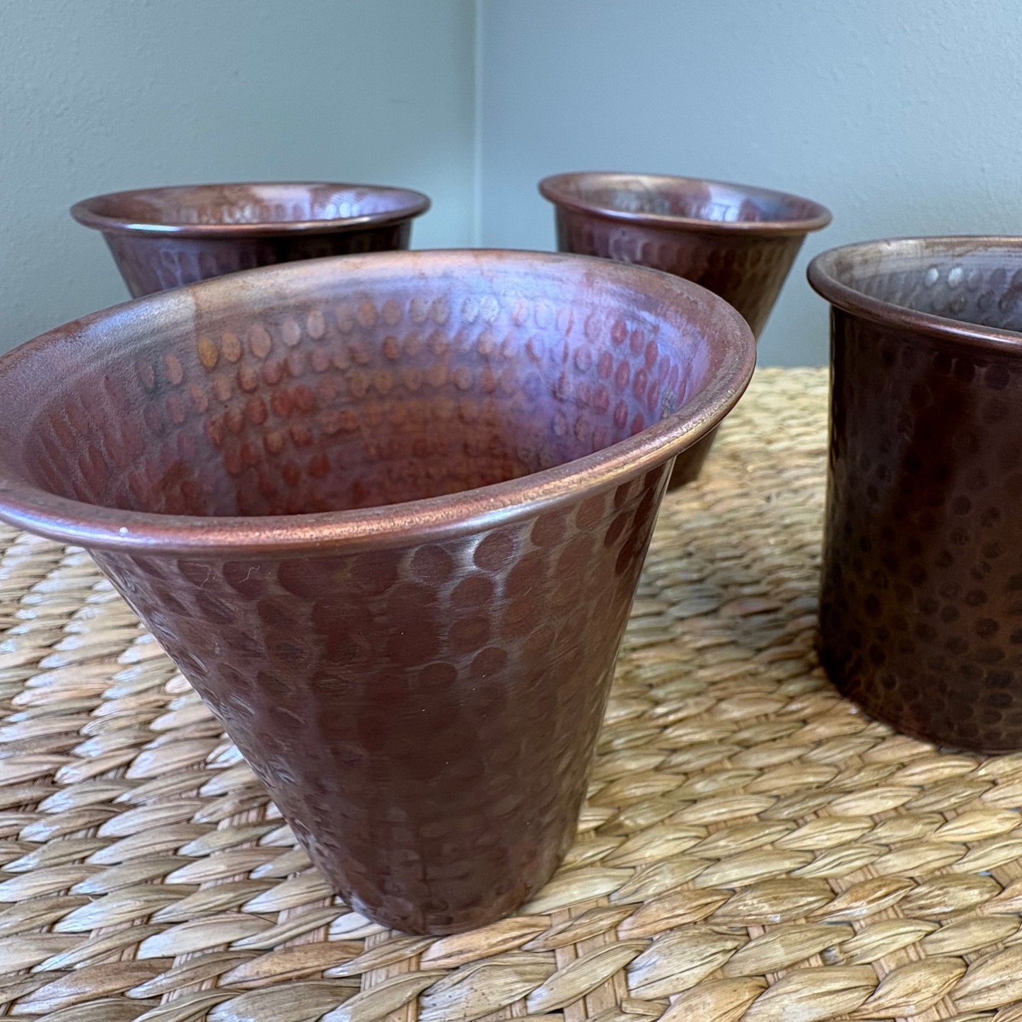 Hand-Hammered Copper Tumblers Set of 4 - Mexican Artisan Copperware