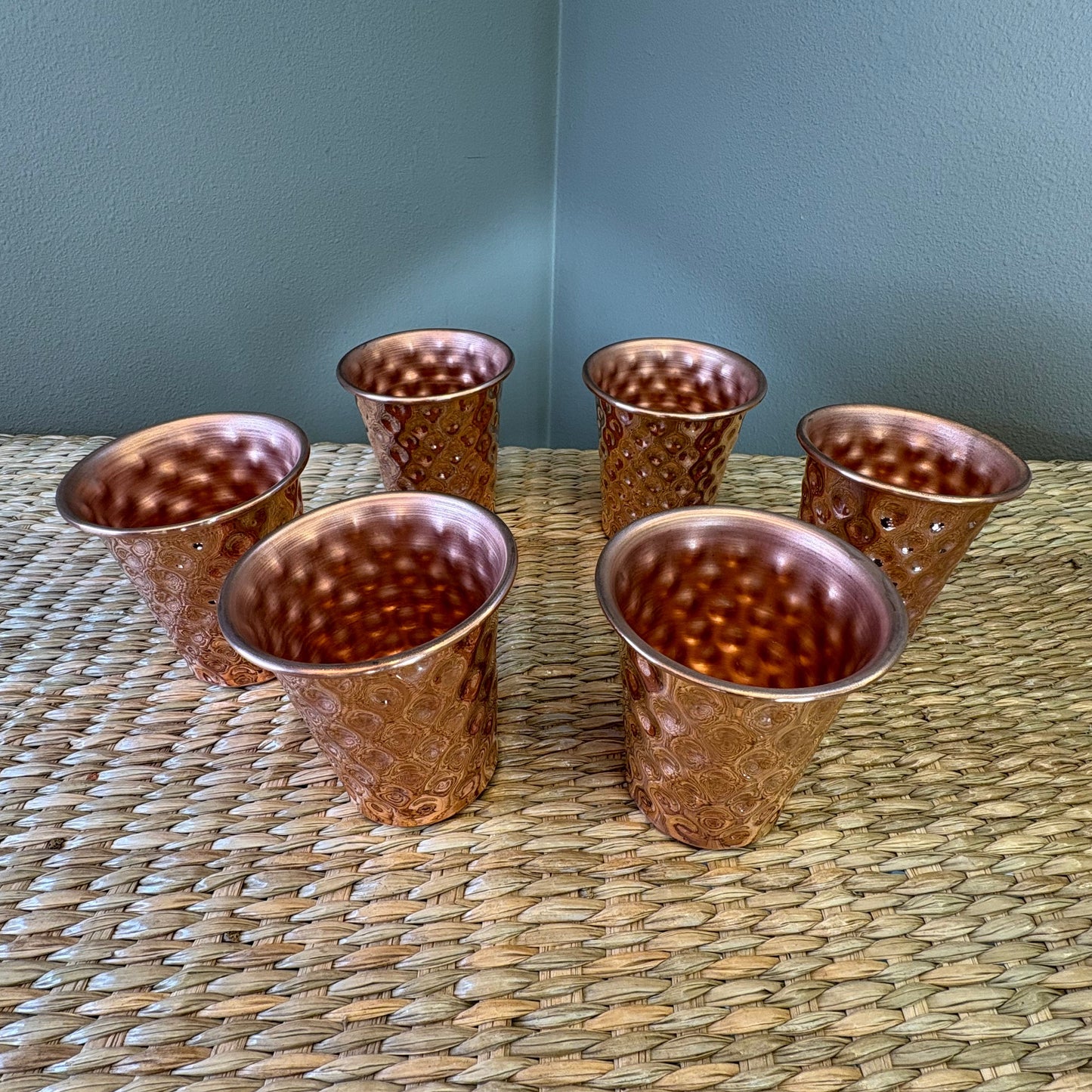 Hand-Hammered Pure Copper Water Cups Set of 6 - Mexican Artisan Copperware