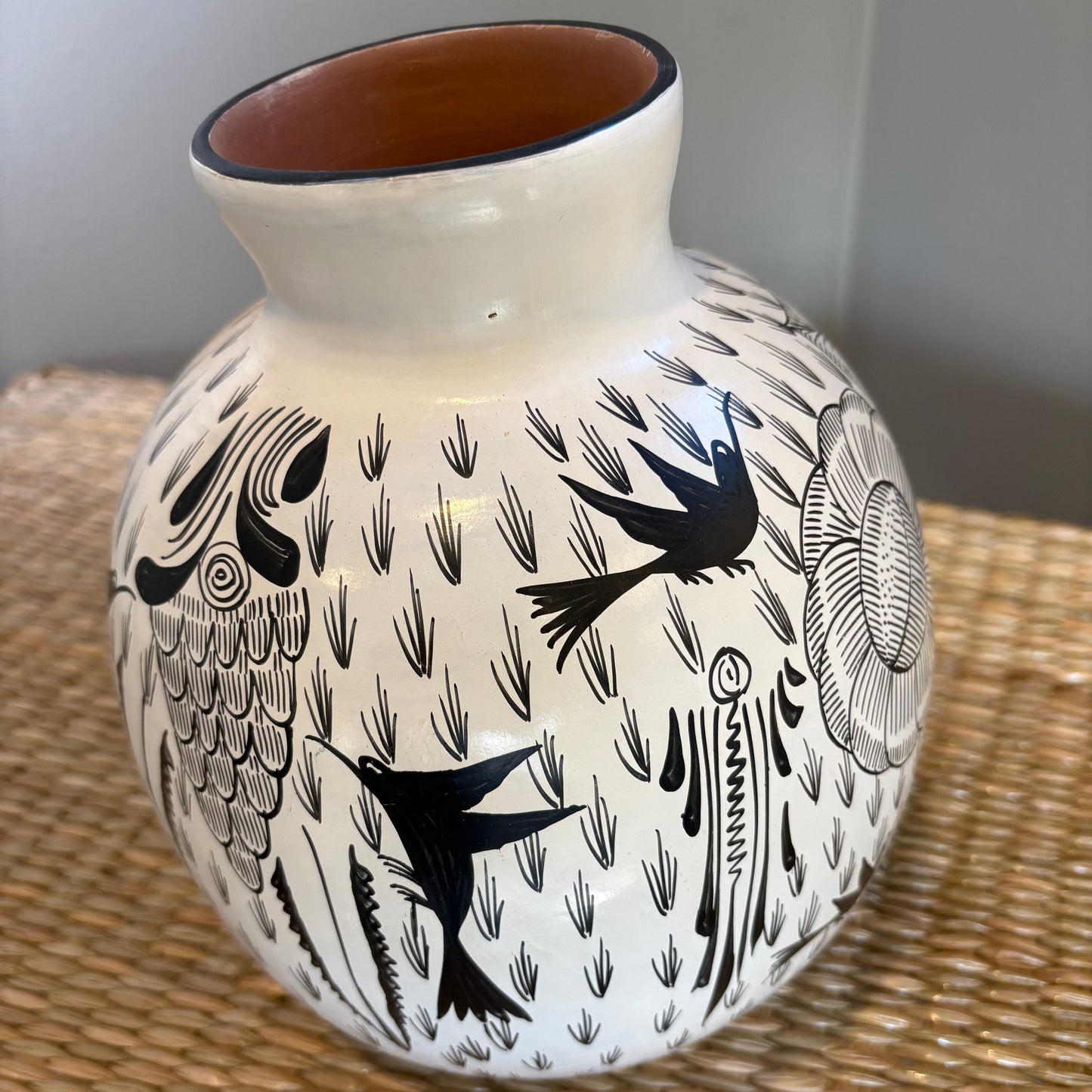 Burnished Clay Flower Vase - Michoacán | Hand-Painted Mexican Folk Art