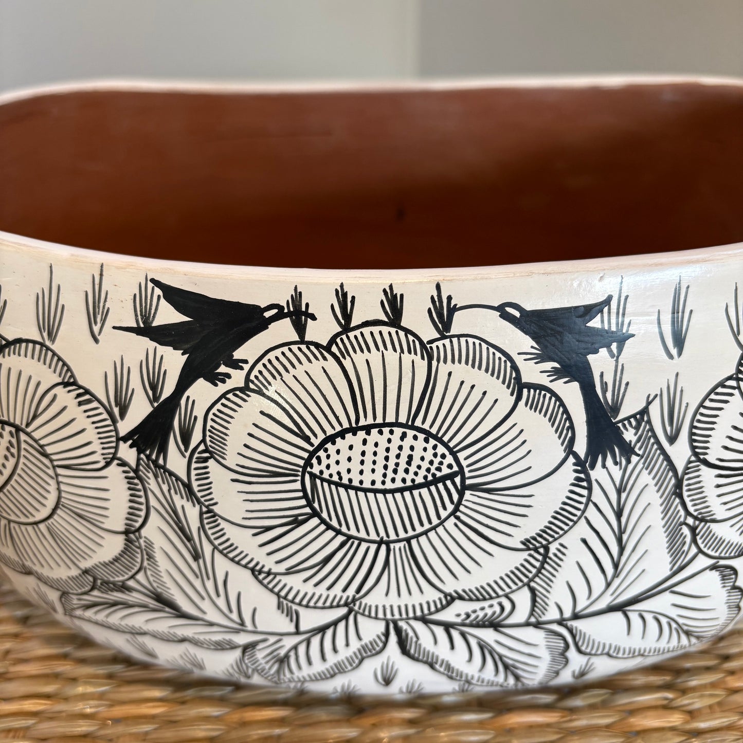 Handcrafted Floral Embossed Clay Planter - Michoacán | Hand-Painted Mexican Pottery
