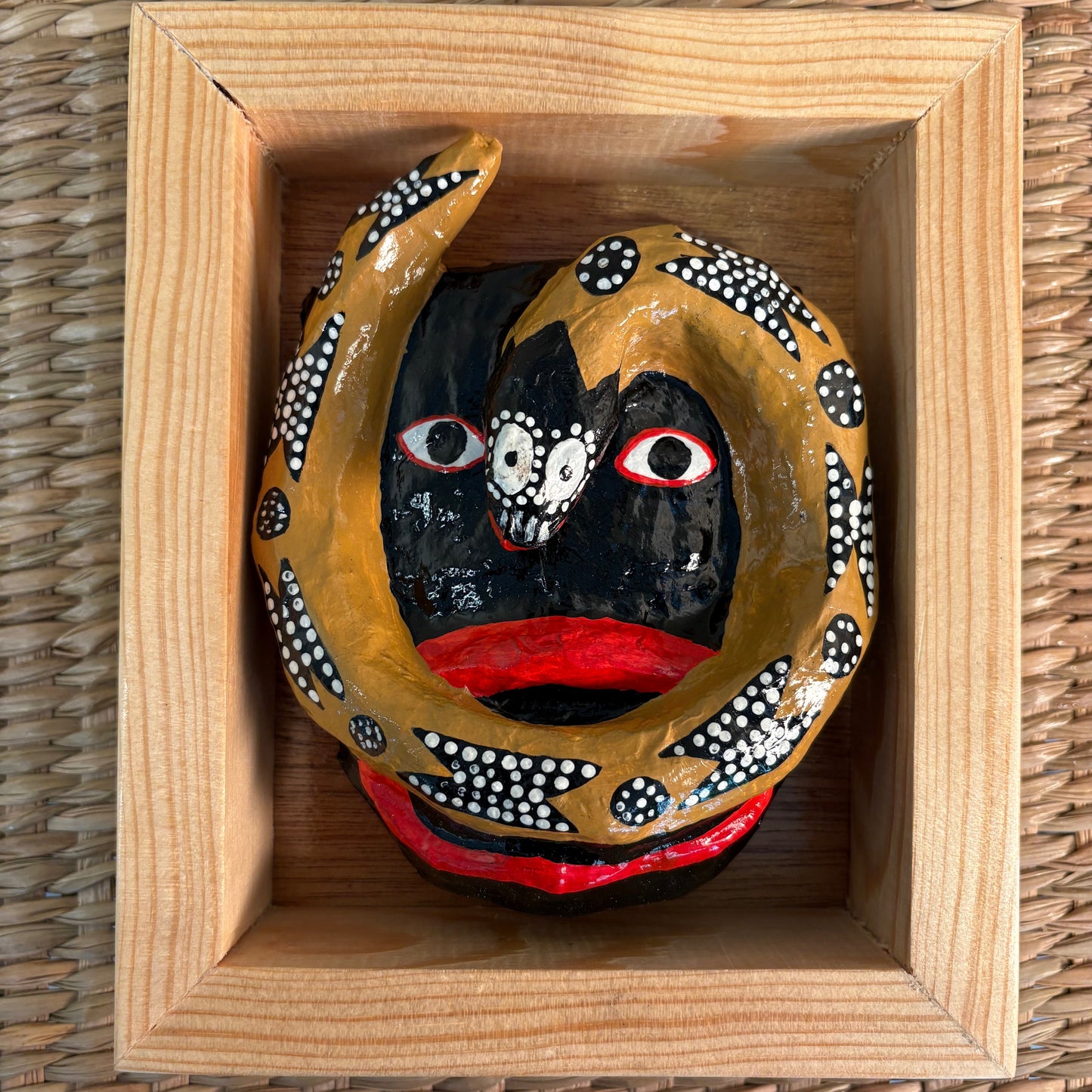 Handcrafted Decorative Mask - Pine Wood Frame & Paper-Mâché | Mexican Folk Art Wall Mask
