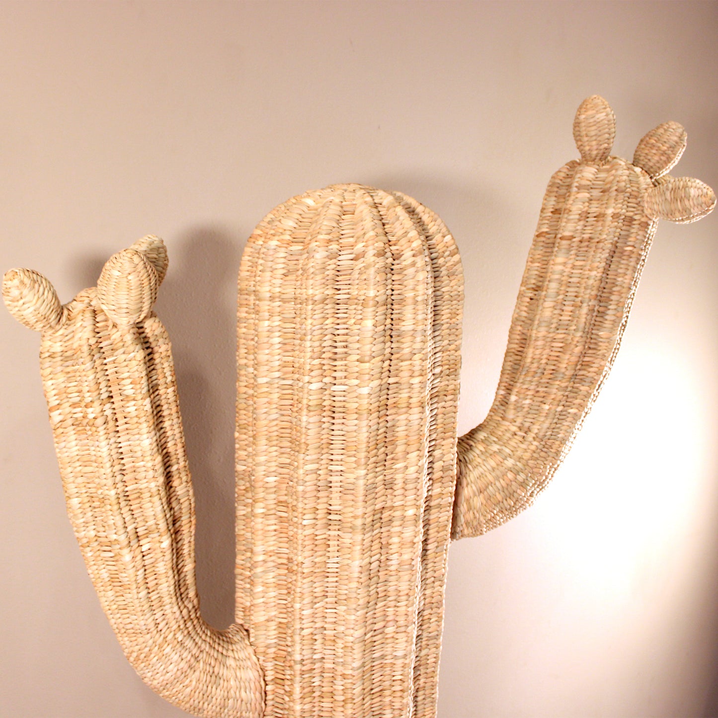Handwoven cactus sculpture in natural reed Chuspata - Mexican artisan decor