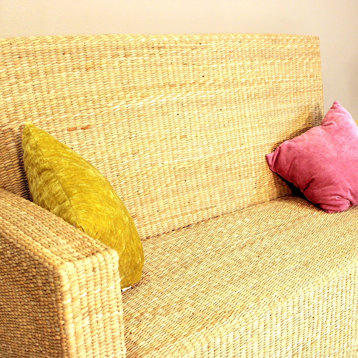 Handwoven Chuspata loveseat 40.5 inches in natural reed - Mexican artisan furniture
