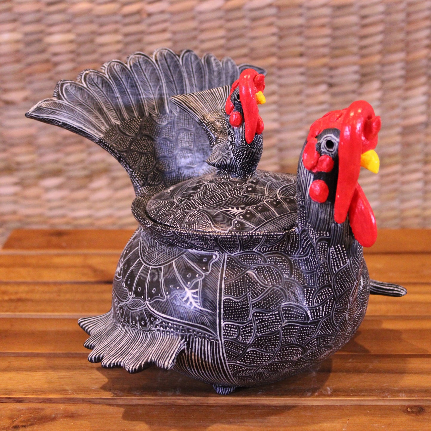 Beautiful Turkey Sugar Bowl Hand Painted In Black