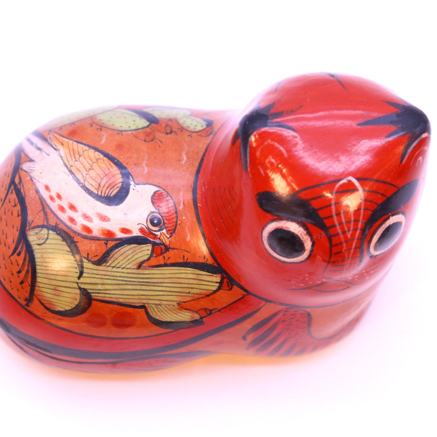 Hand-Painted Burnished Clay Cat - Orange | Mexican Folk Art Ceramic Figure