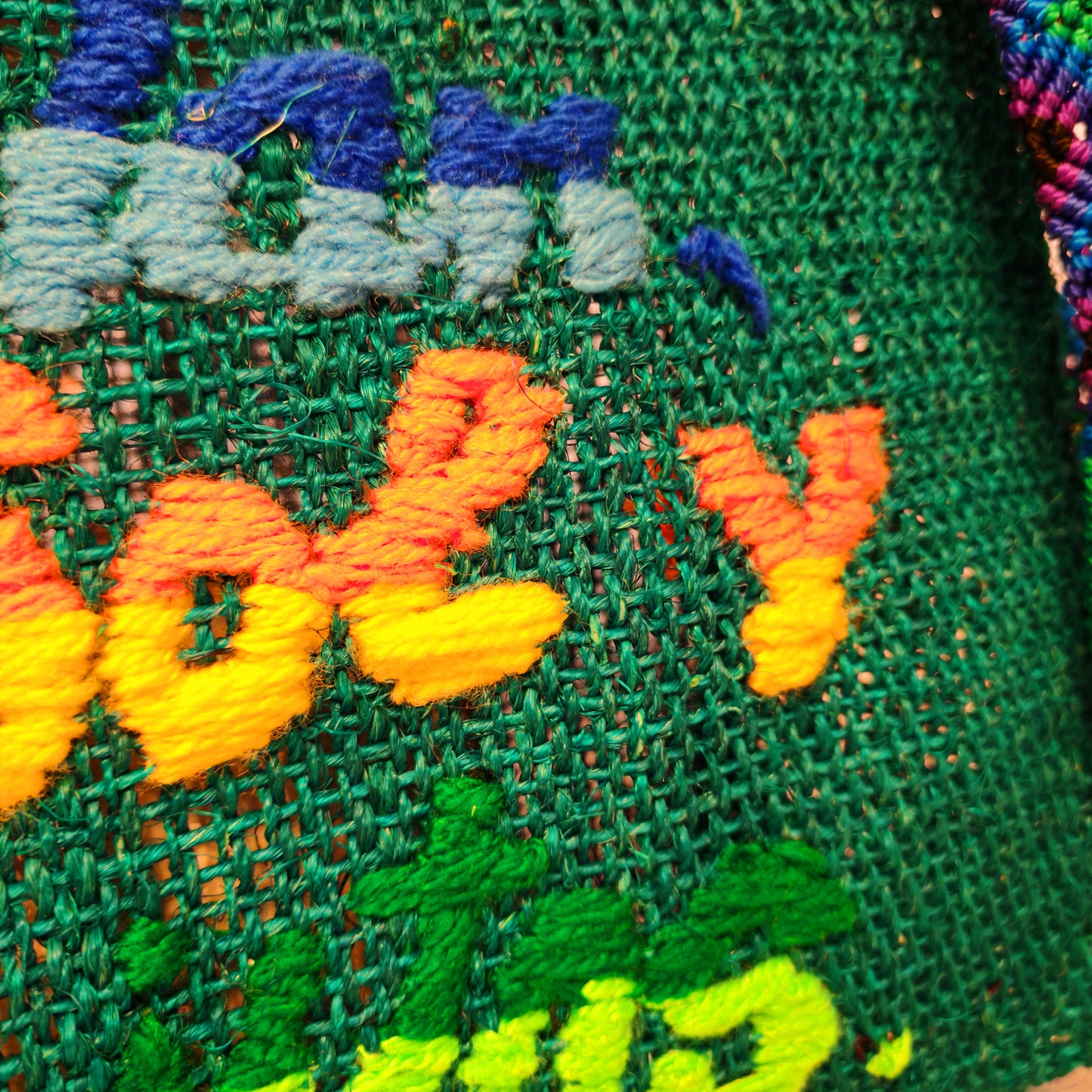 Multicolor jute handbag design - traditional Mexican artisan tote