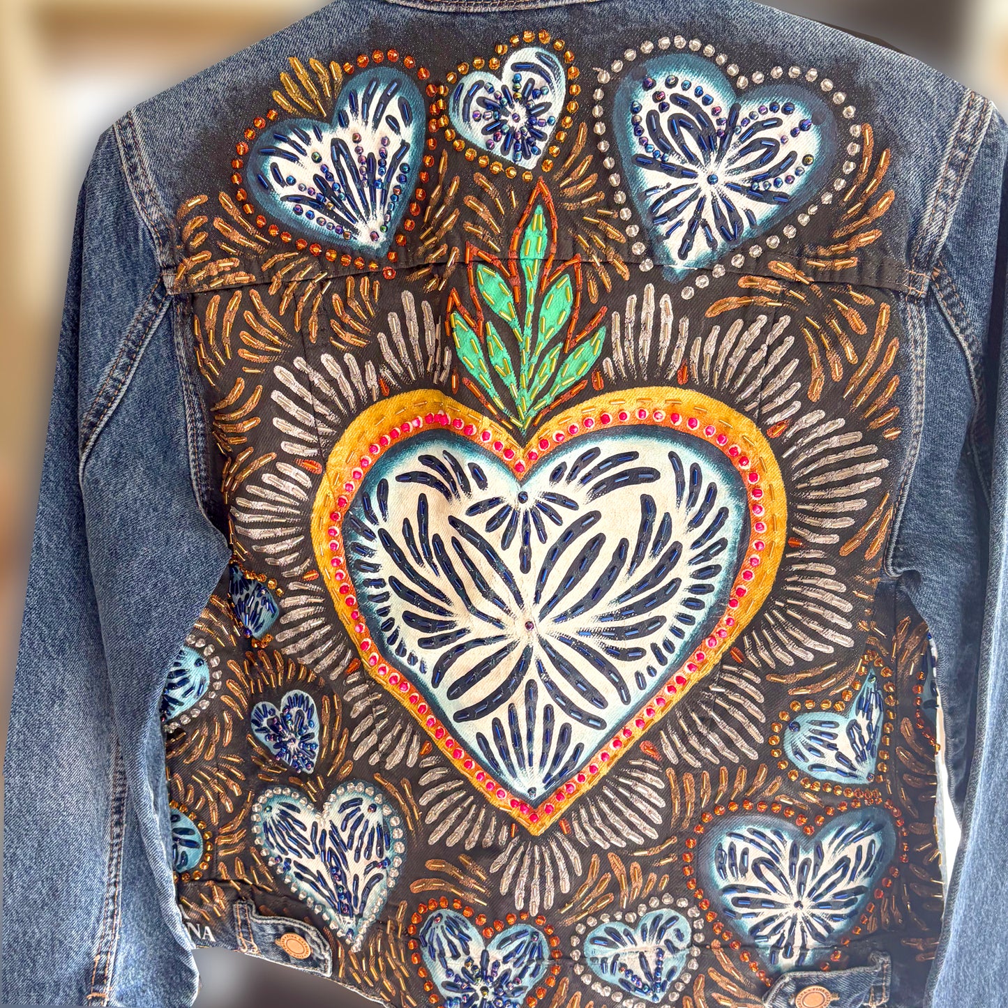 Hand-Embroidered Denim Jacket - Talavera Tile Design | Mexican Artisan Fashion