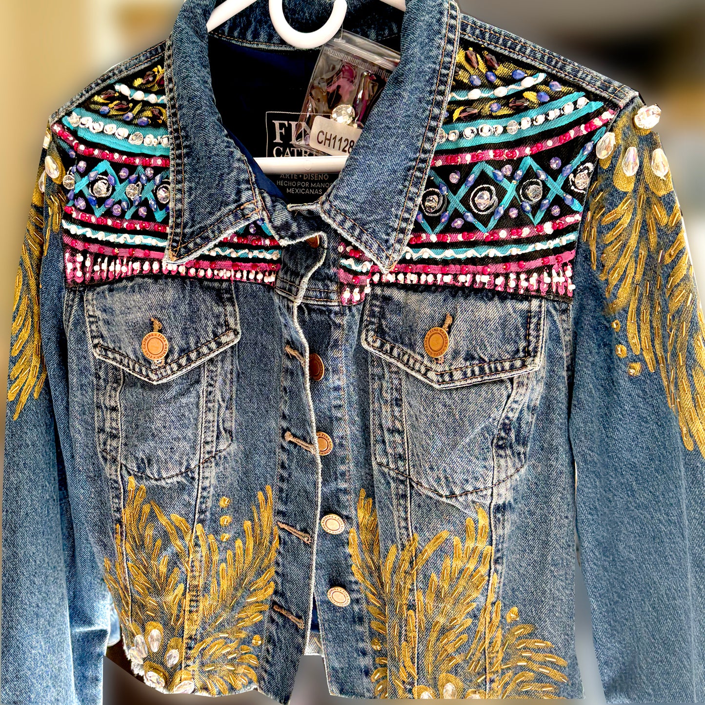 Hand-Embroidered Denim Jacket - Axolotl Design | Mexican Artisan Fashion
