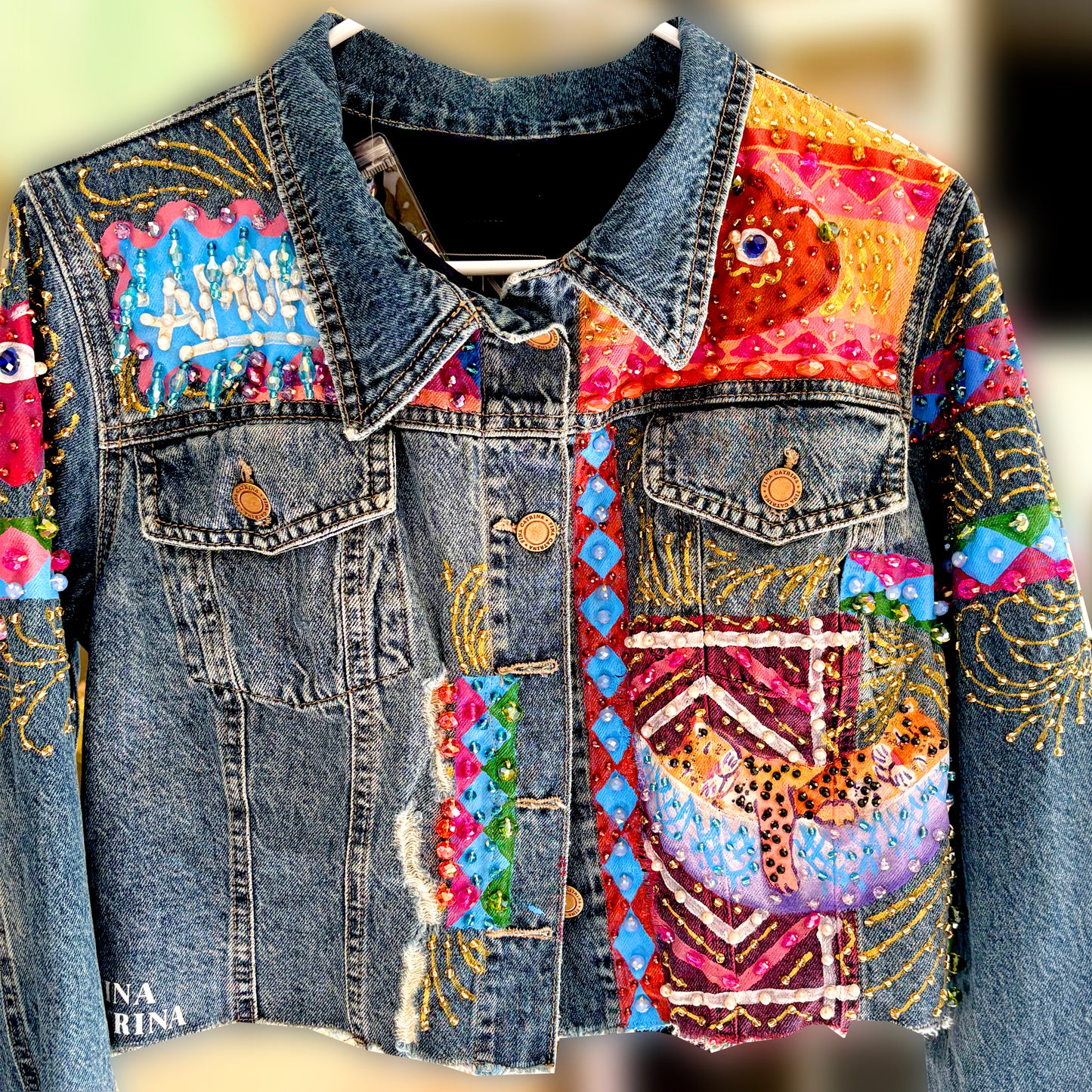 Hand-Embroidered Denim Jacket - Heart Amor Design | Mexican Artisan Fashion