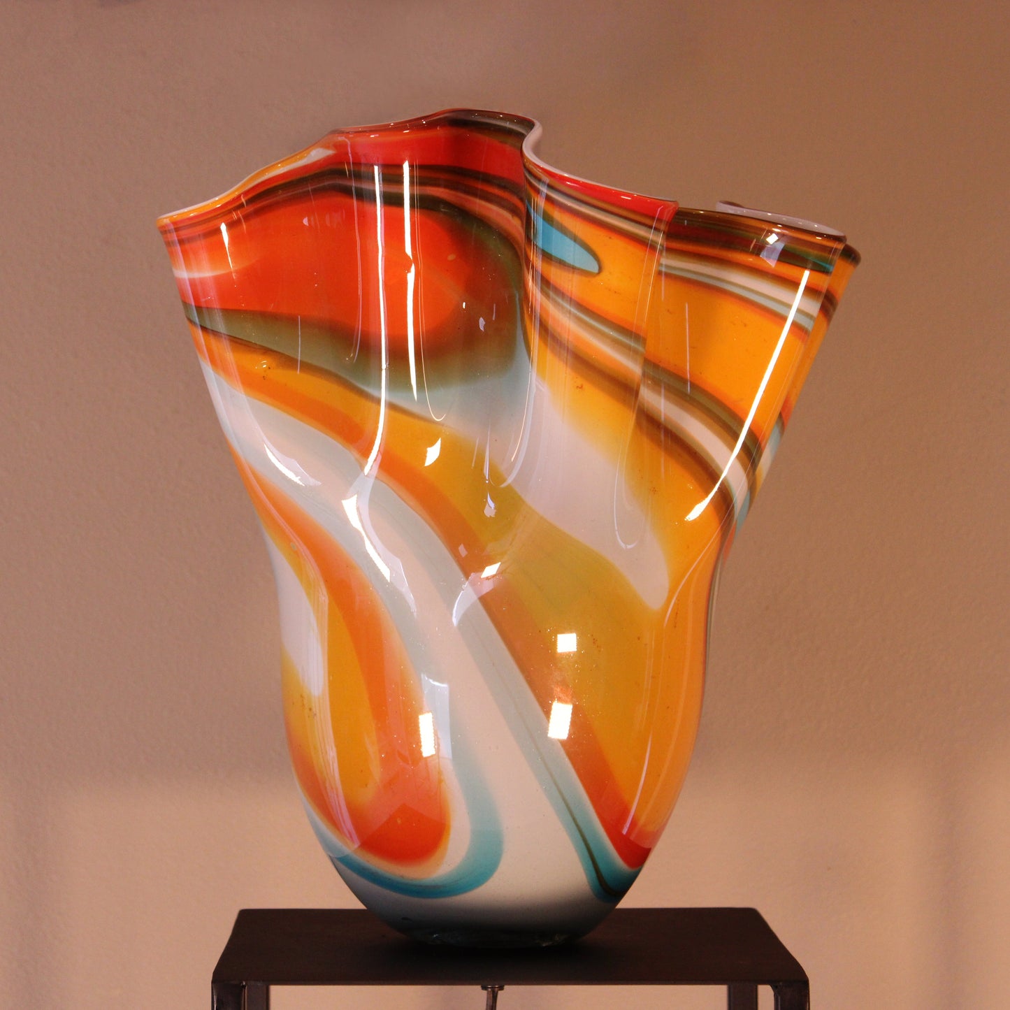 Hand-Blown Glass Floor Lamp Orange White Blue 13.5x13" - Artisan Lighting | Mexican Décor