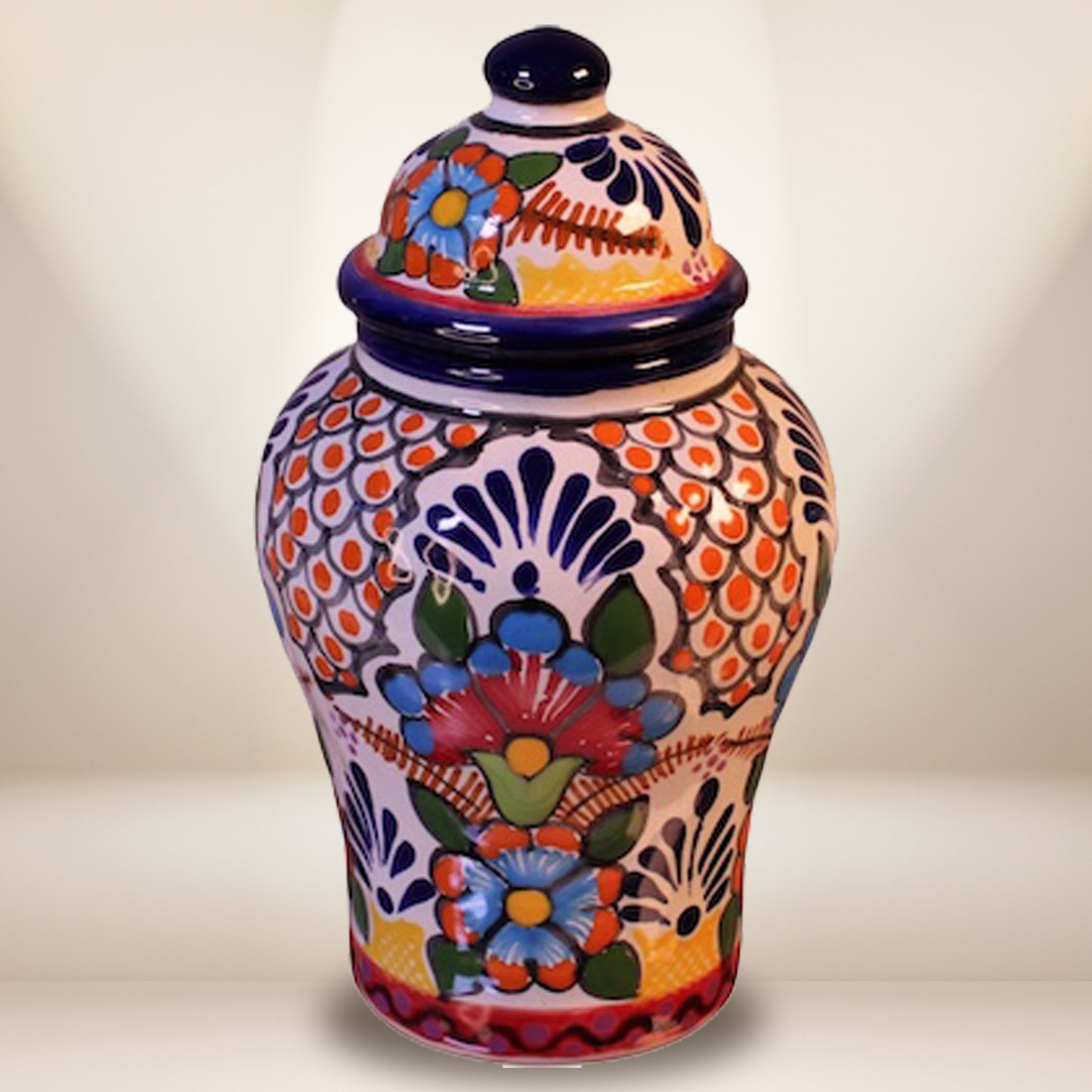 Hand-painted mini Talavera Tibor jar 7 inches - authentic Mexican pottery small decorative urn