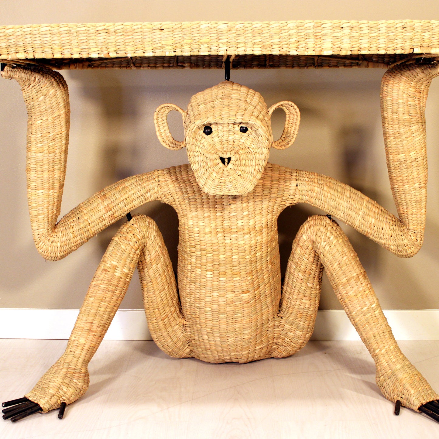 Handwoven monkey table 32 inches in natural reed Chuspata - Mexican artisan furniture