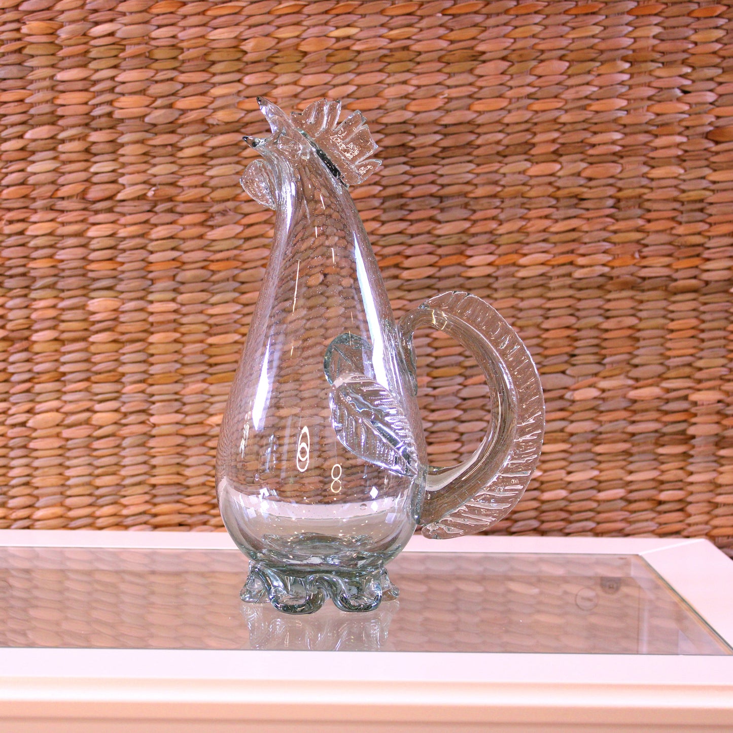 Hand-pressed glass rooster pitcher clear - Mexican artisan glassware
