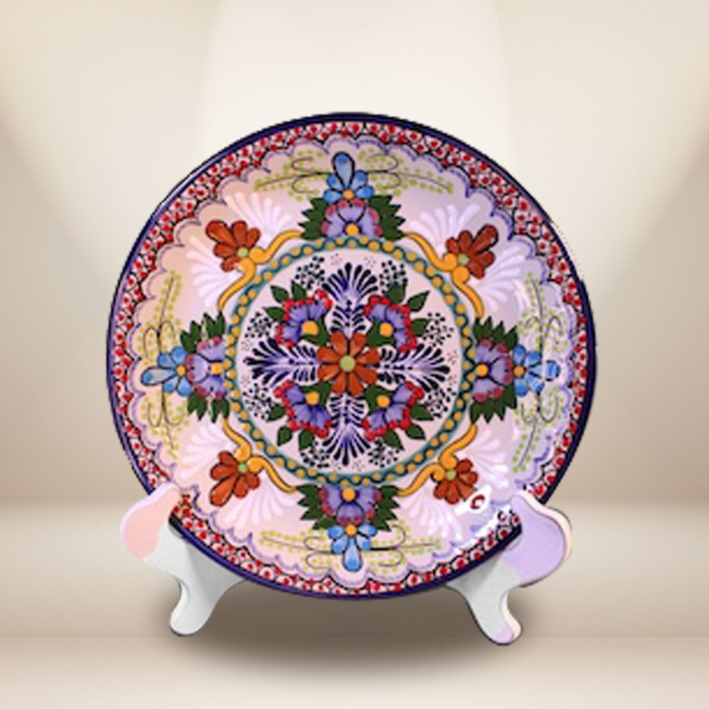 Hand-painted Talavera round platter 12 inches colorful - authentic Mexican pottery