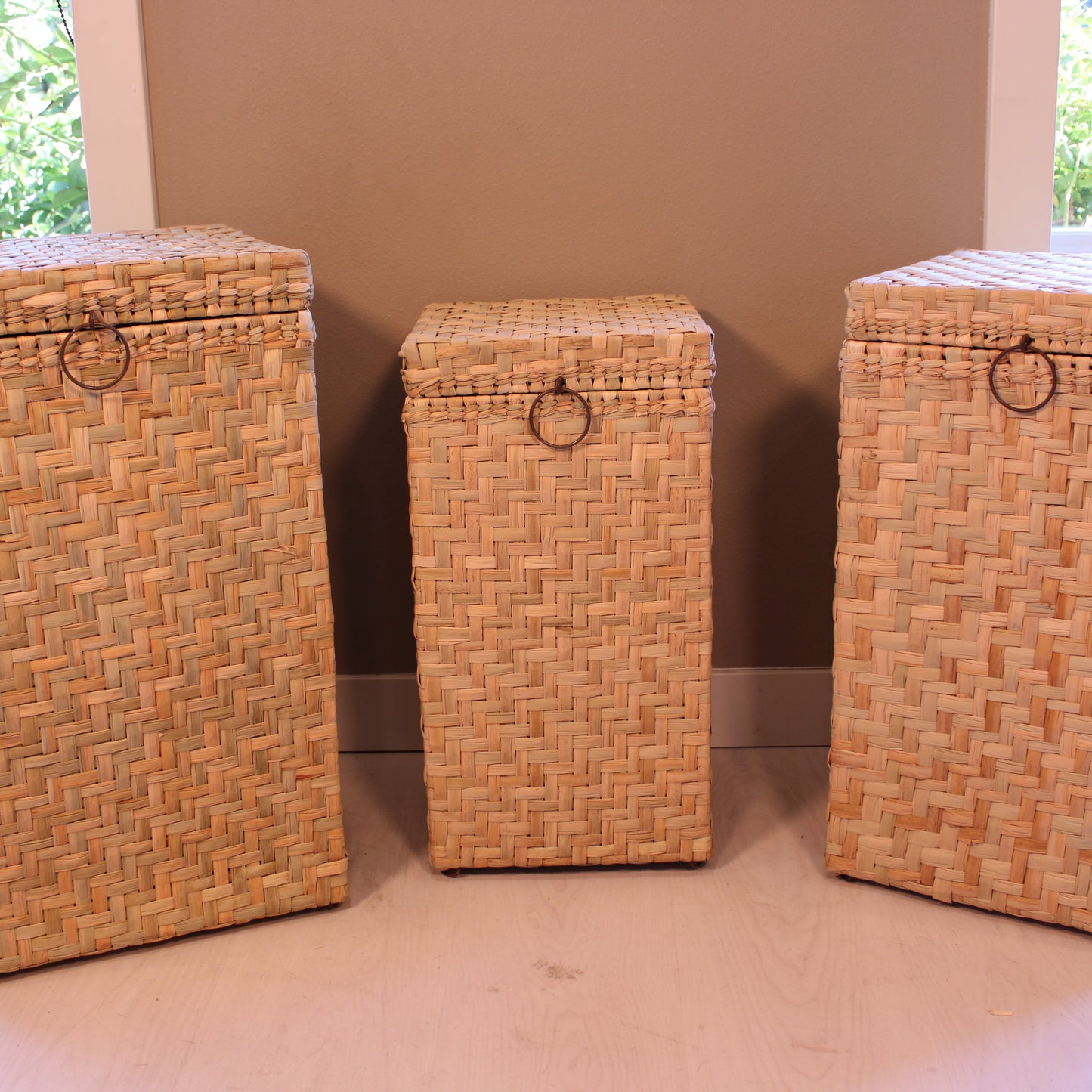 Handwoven set of 3 storage baskets in natural reed Chuspata - Mexican artisan organization