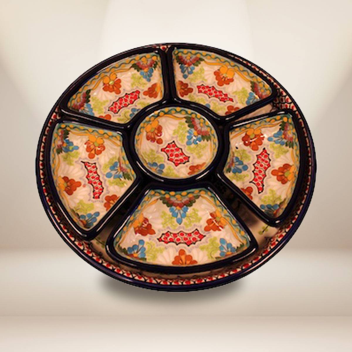 Hand-painted Talavera snack platter 7 pieces set - authentic Mexican pottery
