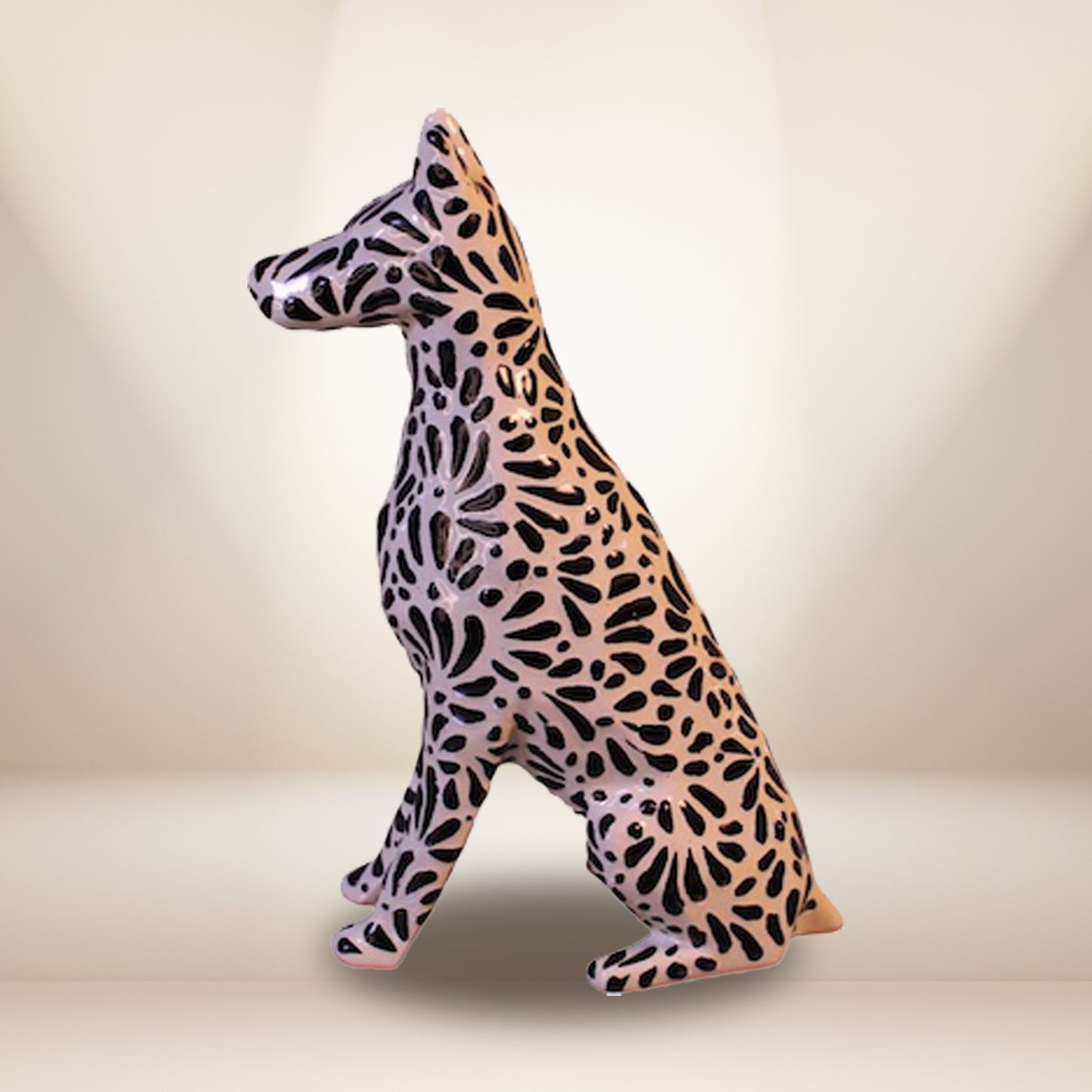 Hand-painted Talavera dog sculpture 7 inches - authentic Mexican pottery decorative figurine