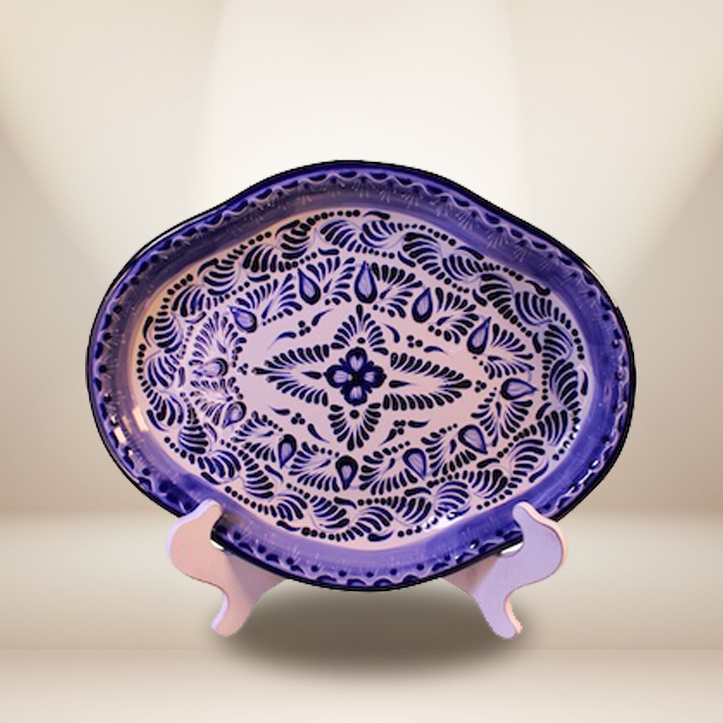 Hand-painted Talavera oval platter 12x15 inches drop style - authentic Mexican pottery