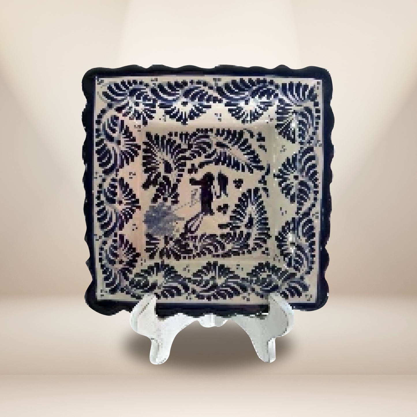 Hand-painted Talavera square platter 9x9 inches - authentic Mexican pottery serving dish