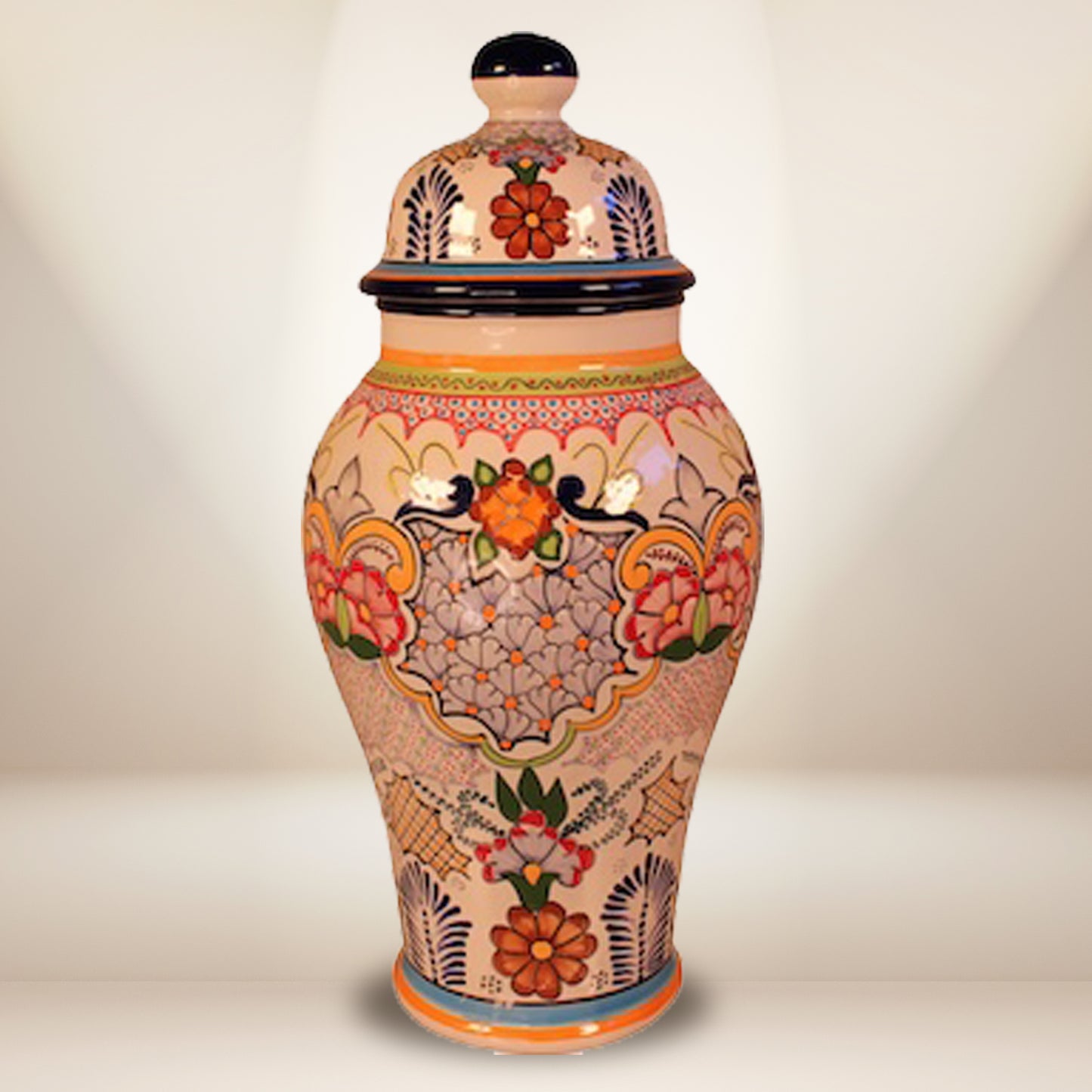 Hand-painted Talavera Tibor jar - authentic Mexican pottery decorative urn
