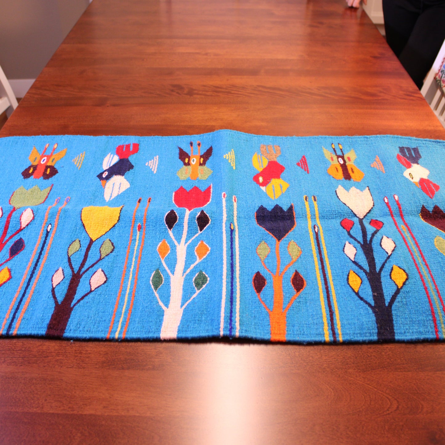 Handwoven Wool Rug with Tulips - Traditional Mexican Telar | Authentic Artisan Home Décor