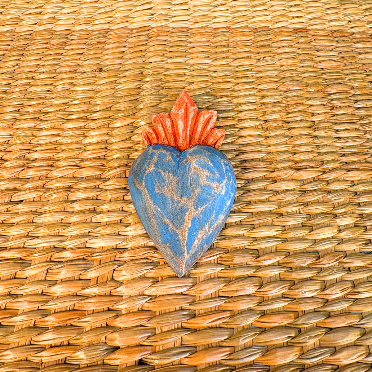 Carved wood heart hand painted.