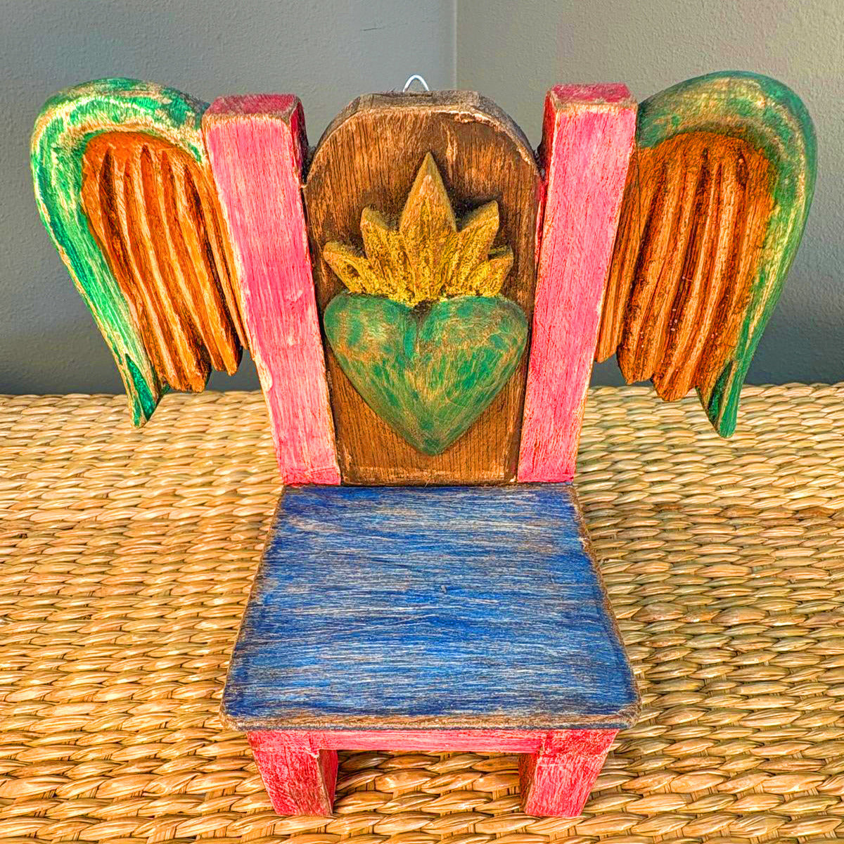 Carved wood chair hand painted.