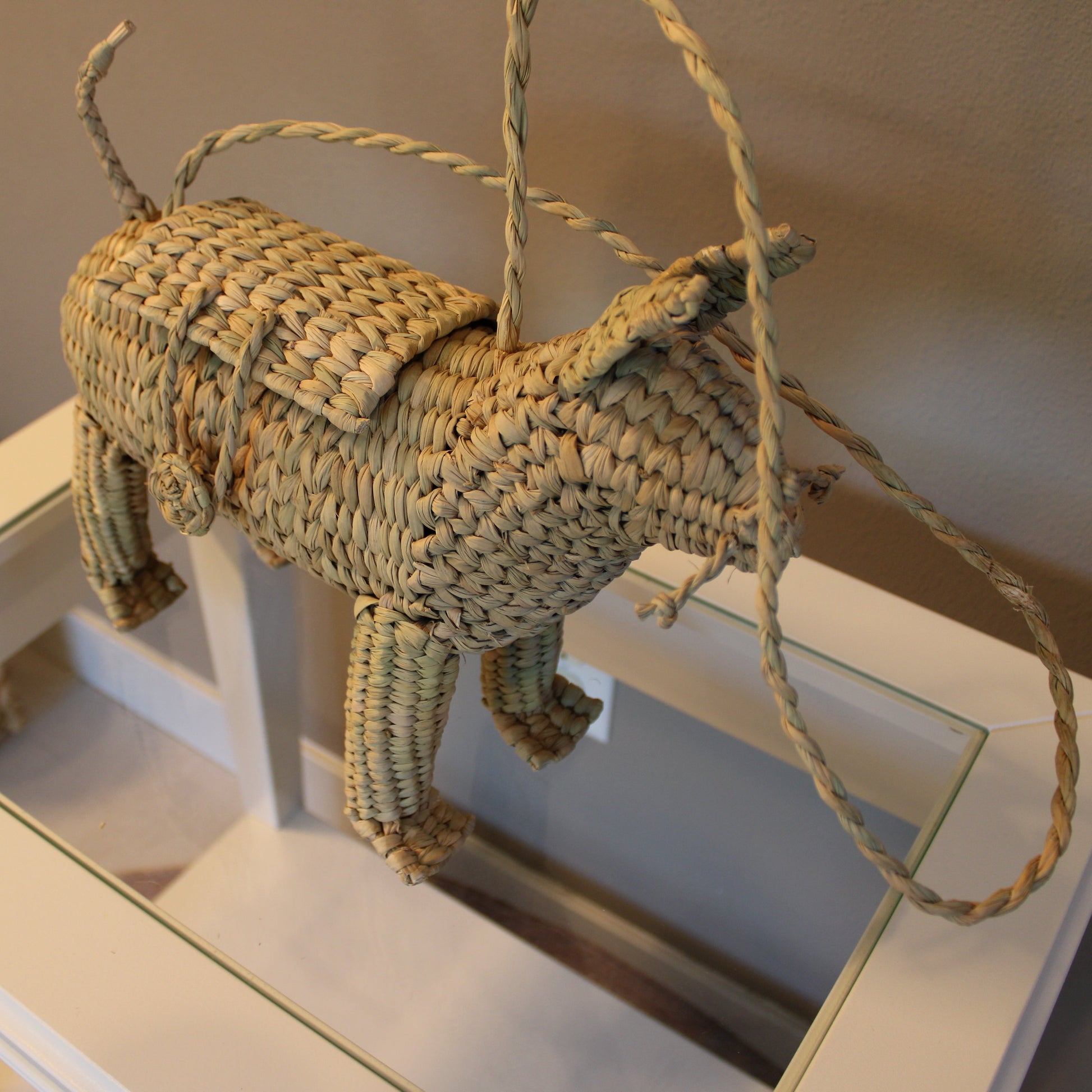 Handwoven cat purse in natural reed Chuspata - Mexican artisan handbag