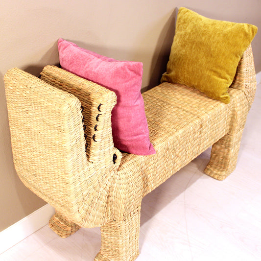 Handwoven Crocodile Bench Large - Natural Reed Chuspata | Mexican Artisan Furniture