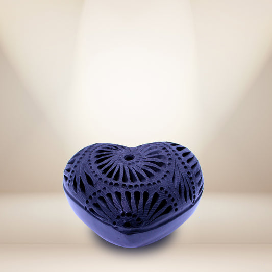 Hand-Carved Black Clay Heart 5" - Oaxacan Barro Negro | Authentic Mexican Pottery