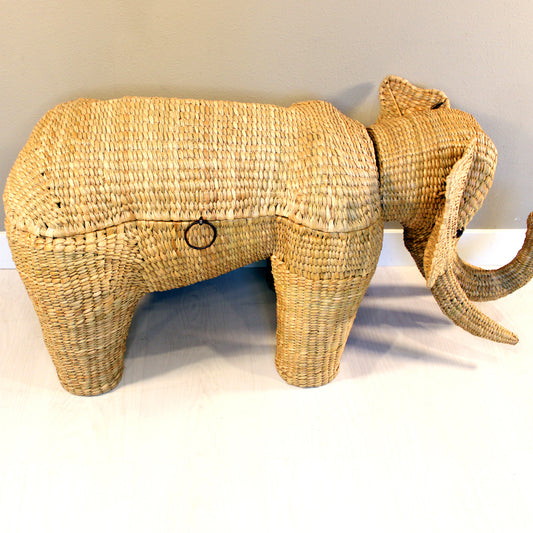 Handwoven Large Elephant Chest - Natural Reed Chuspata | Mexican Artisan Storage